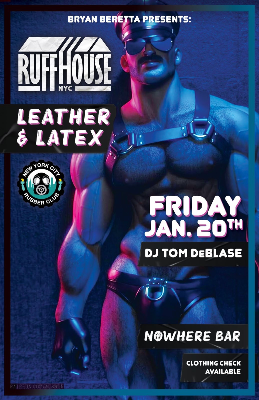 A NYC Rubber Club party at Nowhere Bar 10pm-4am Fri 20th Jan 2023